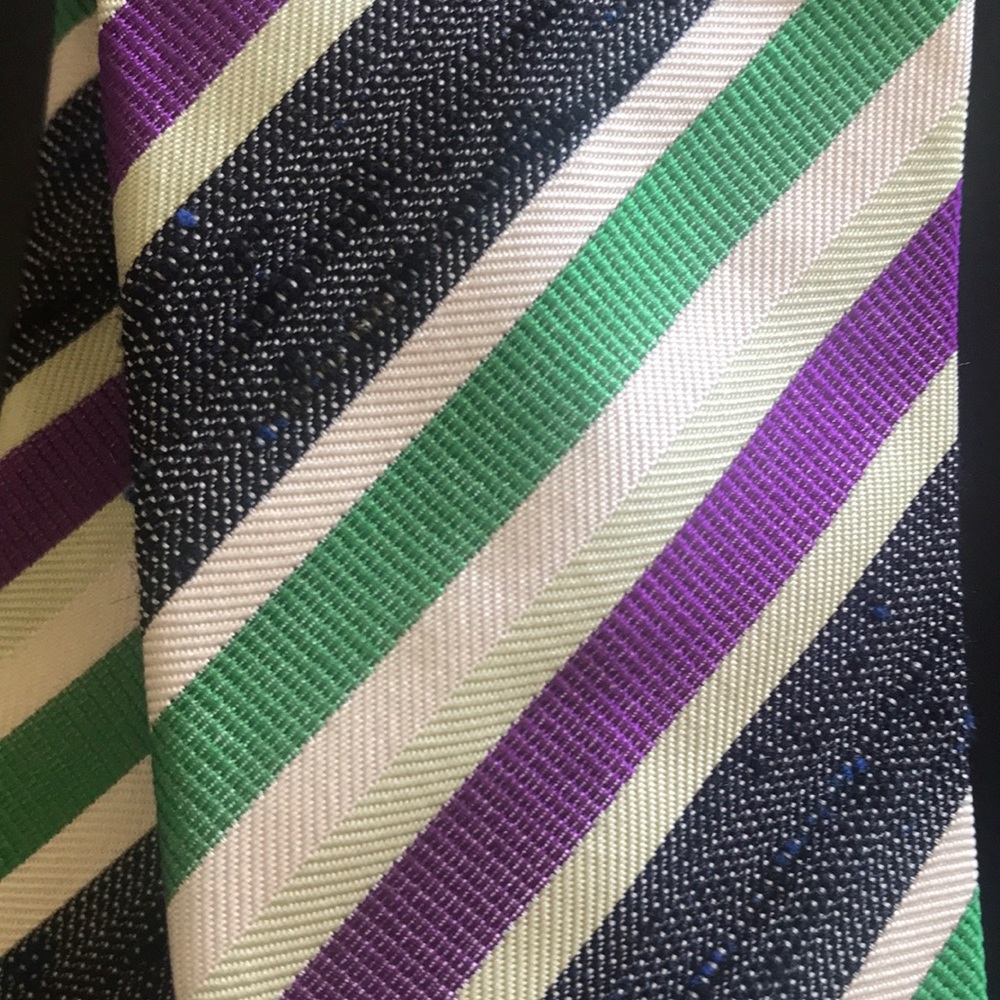 Etro tie stripes purple green silk made in Italy